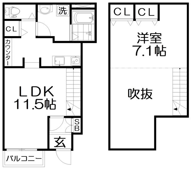 京阪本線 萱島駅 徒歩6分 2階建 築6年(1LDK/1階)の間取り写真
