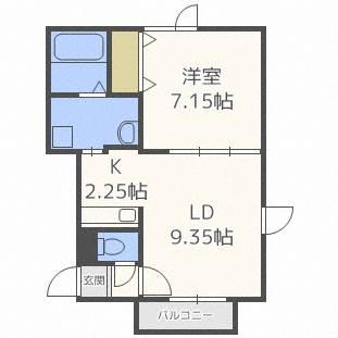 クラージュ南あいの里(1LDK/2階)の間取り写真