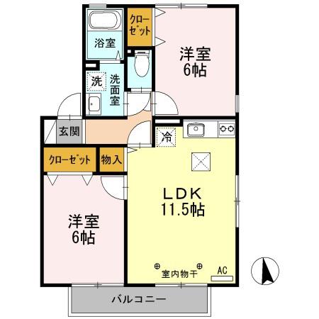 ベルメゾン町田B棟(2LDK/1階)の間取り写真