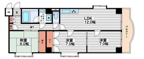 ハイツヒルトンパートⅣ(3LDK/6階)の間取り写真