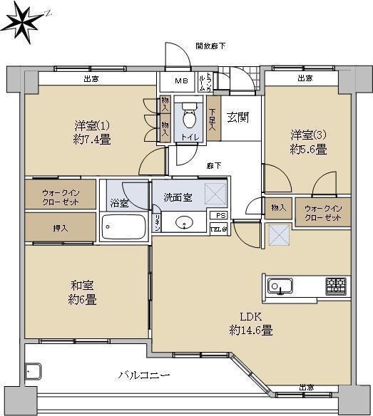 ル・サンク舟入(3LDK/2階)の間取り写真