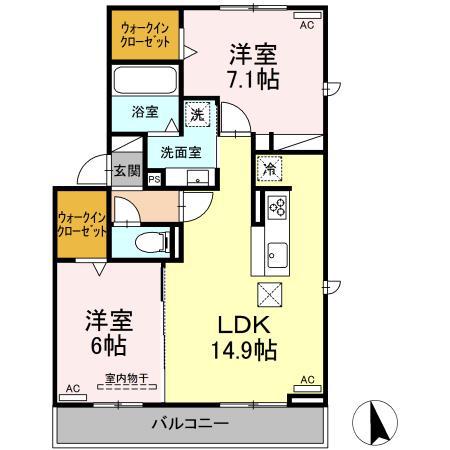 D-SQUARE八町通(2LDK/2階)の間取り写真
