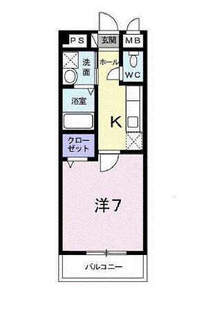 クリザンテーム山本II(1K/1階)の間取り写真