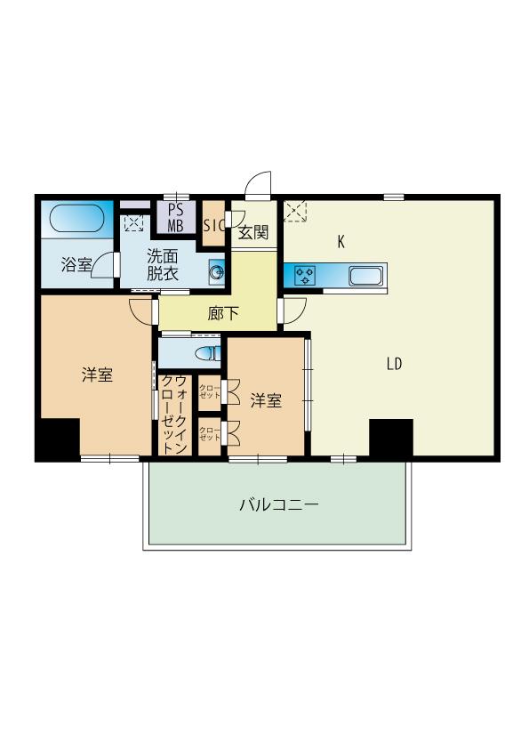 D・TERRACE千早(2LDK/6階)の間取り写真
