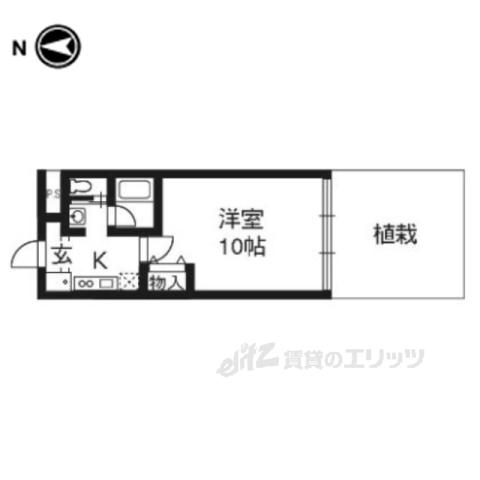 ライズ京都北山(1K/1階)の間取り写真