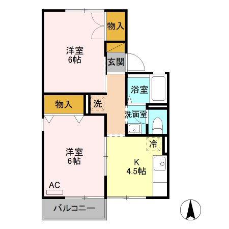 ヴェルコートB(2K/1階)の間取り写真