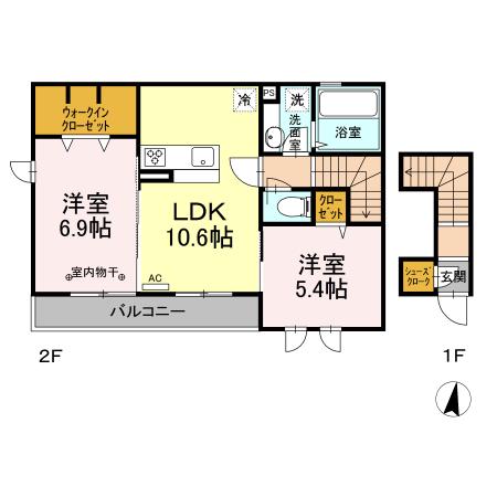 クレール光丘B(2LDK/2階)の間取り写真
