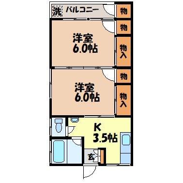 牛若ハイツ(2K/2階)の間取り写真