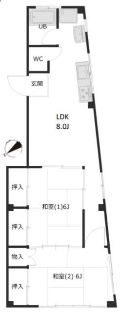 浅野ビル(2LDK/3階)の間取り写真
