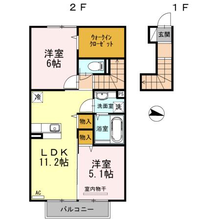 ヴァン・フレ吉野(2LDK/2階)の間取り写真