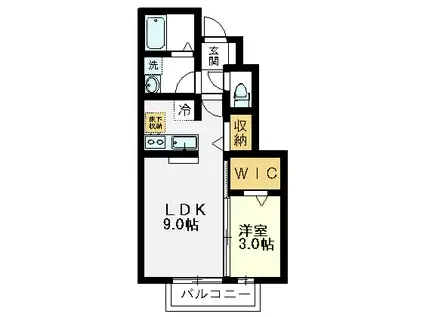 ヴィラージュ国立(1DK/1階)の間取り写真
