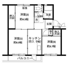 ビレッジハウス志染12号棟(3K/2階)の間取り写真