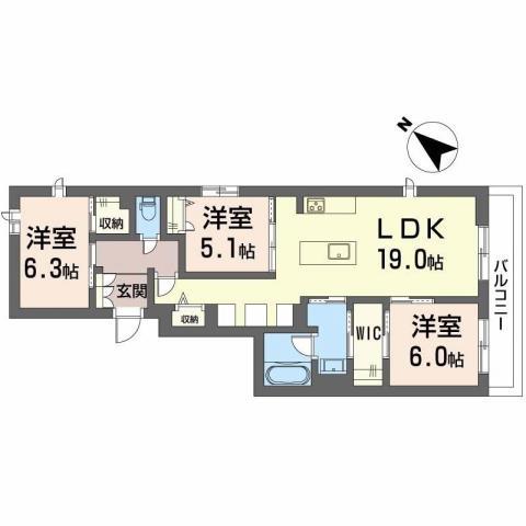 シャーメゾン レスリジェアルカディア(3LDK/2階)の間取り写真
