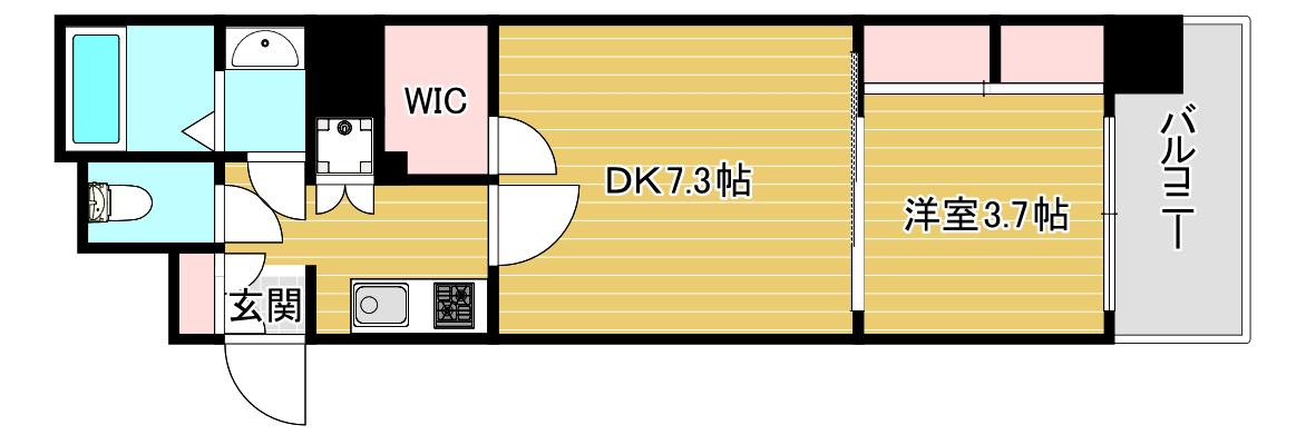 AFFLUENCE難波(1DK/3階)の間取り写真