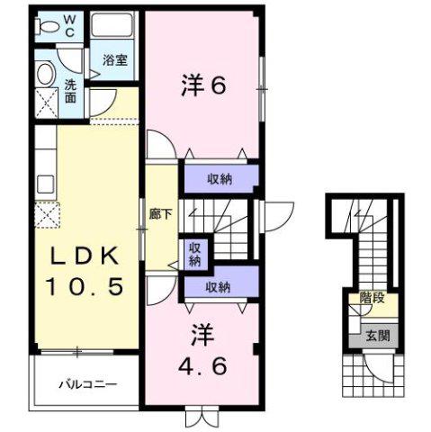 グリシーヌS(2LDK/2階)の間取り写真