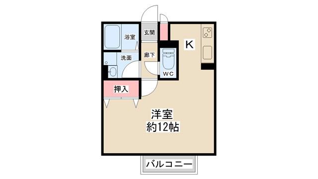 アクアリオII(1K/1階)の間取り写真