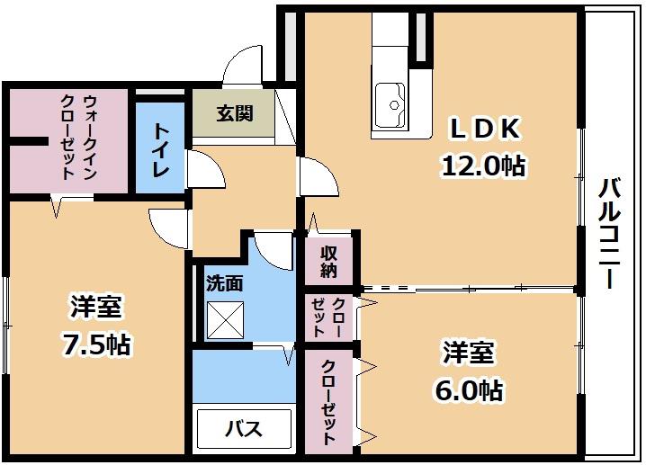 レークタウンB棟(2LDK/2階)の間取り写真
