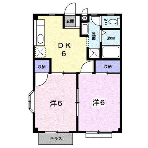 プライム駅東A(2DK/1階)の間取り写真