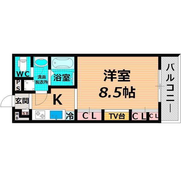 ハナテンイースト(1K/1階)の間取り写真