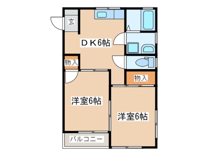 コーポ落合(2DK/2階)の間取り写真