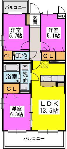 グレーシア伊都(3LDK/2階)の間取り写真