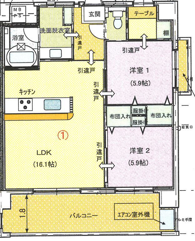 ウィステリアII 502(2LDK/5階)の間取り写真