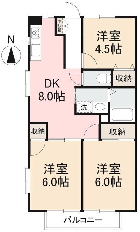 レジオン・ドヌールA・B・C(3DK/2階)の間取り写真