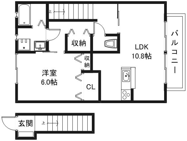 フラッツレディアンス 棟(1LDK/2階)の間取り写真