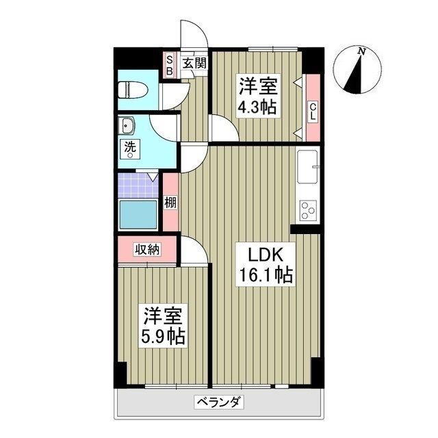 リブレス坂戸関間(2LDK/6階)の間取り写真