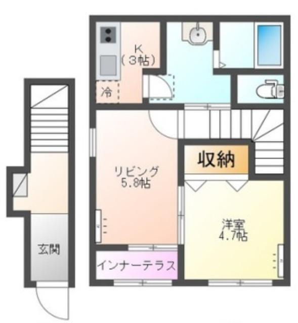 HALELEA・AOBA(1LDK/2階)の間取り写真