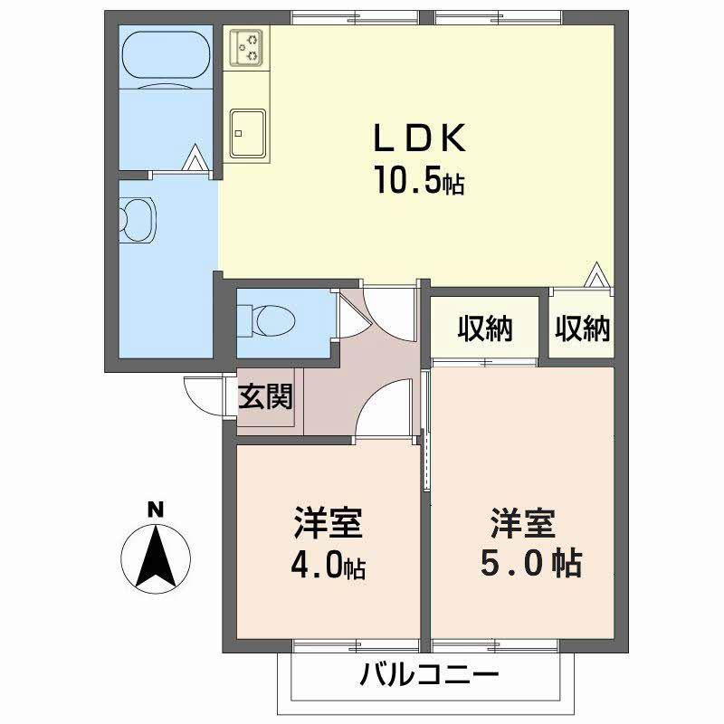グランドゥールB(2LDK/1階)の間取り写真