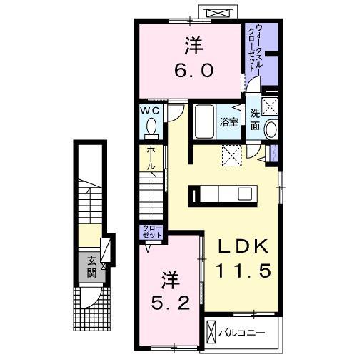 ブルーイン 幸塚 A(2LDK/2階)の間取り写真