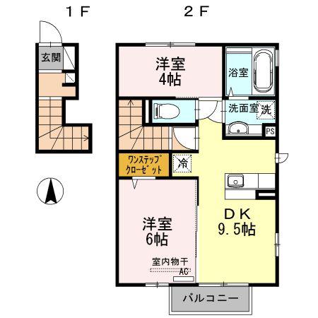 ヴィレッジロイヤル白鳥 D(2DK/2階)の間取り写真