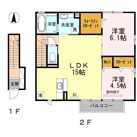 アッファービレ Ⅱ棟(2LDK/2階)の間取り写真
