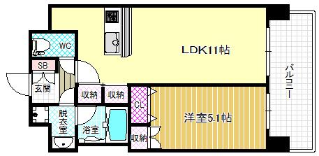 ランドセントラル梅田(1LDK/9階)の間取り写真