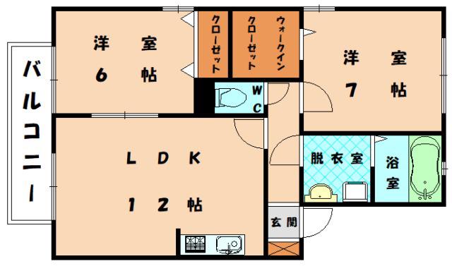 リビングタウン新宮 C棟(2LDK/1階)の間取り写真