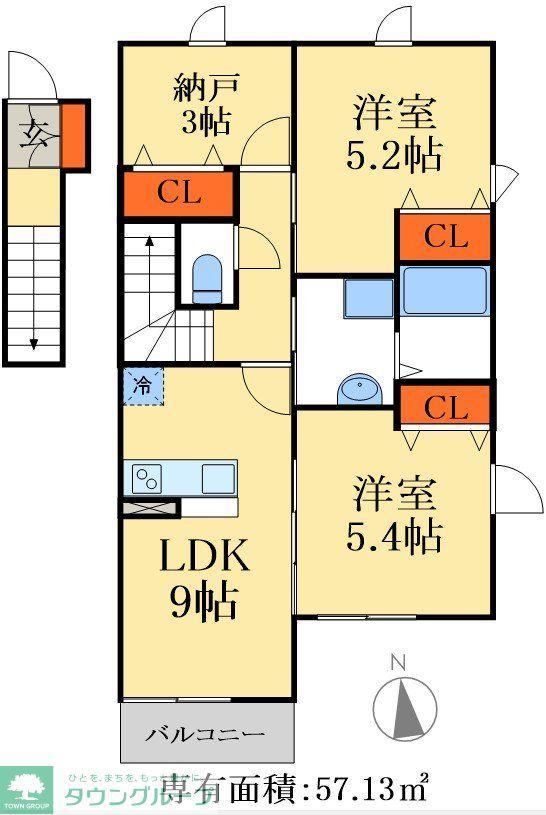 建部コーポ(2SLDK/2階)の間取り写真