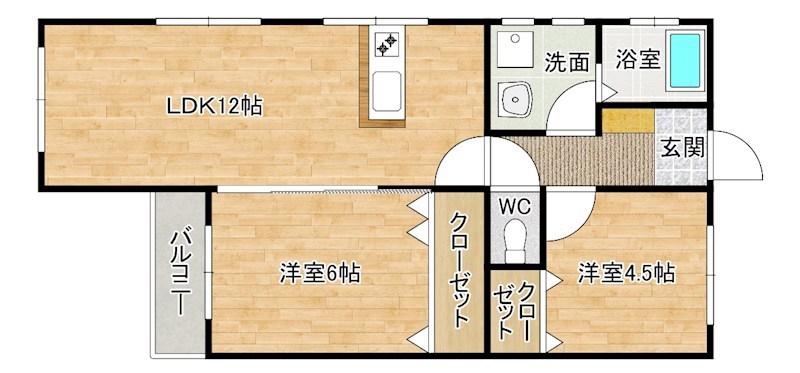 プランドール足原(2LDK/2階)の間取り写真