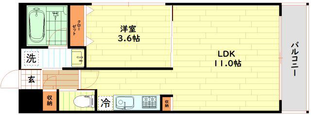 FRENCIA NOIE 難波南(1LDK/9階)の間取り写真