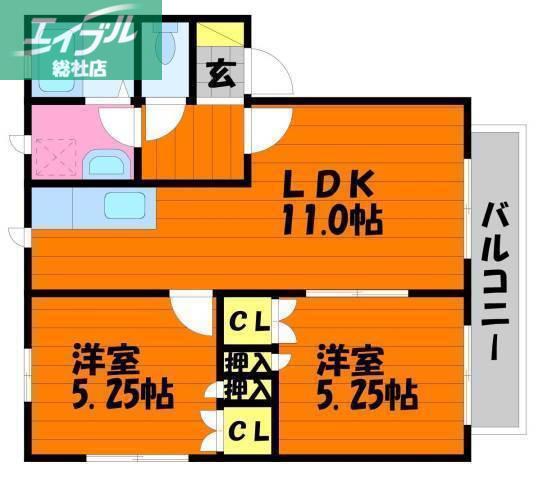 シャレオC棟(2LDK/2階)の間取り写真