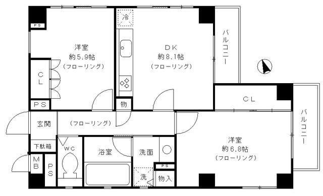 M-AZABUJUBAN(2DK/4階)の間取り写真