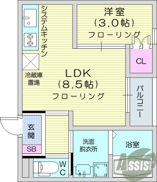 塩釜市佐浦アパート(1LDK/2階)の間取り写真