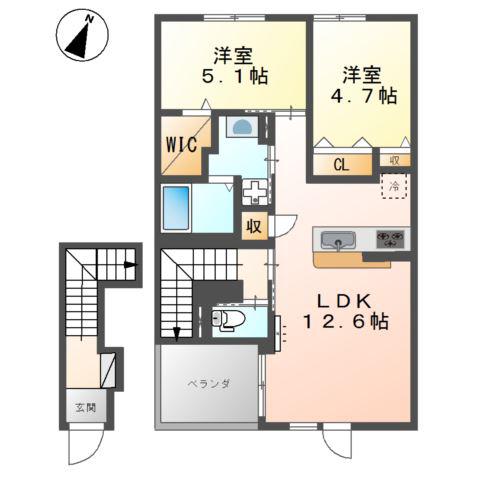 クレール(2LDK/2階)の間取り写真