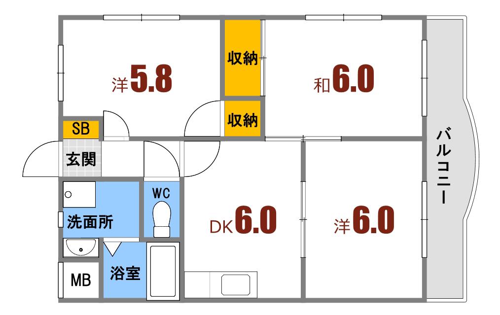 K&KビルA棟(3DK/4階)の間取り写真