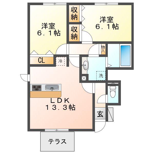 ソフィアコート B棟(2LDK/1階)の間取り写真