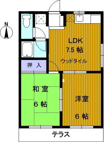 ハピネス桂(2DK/1階)の間取り写真