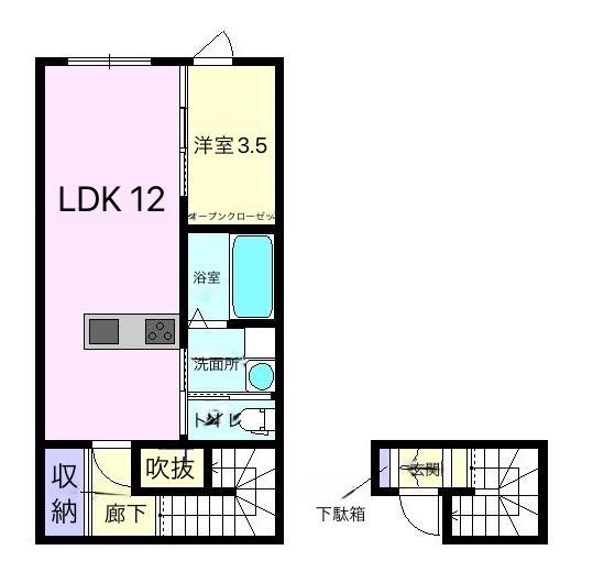 ドルチェ・ヴィータ 川良C(1LDK/2階)の間取り写真