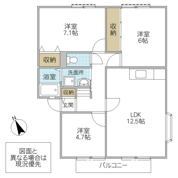 サンビレッジ葉山 E棟(3LDK/1階)の間取り写真
