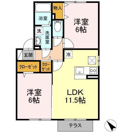 ザ・ギャラリーD(2LDK/1階)の間取り写真