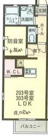 ポプラ倶楽部23(1LDK/2階)の間取り写真
